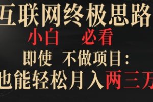 互联网终极思路，小白必看，即使不做项目也能轻松月入两三万，拒绝韭菜…