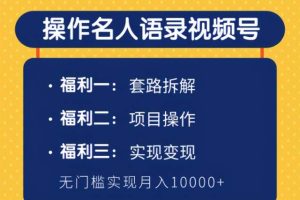 柚子团队内部课程：无门槛操作名人语录视频号，实现月入10000+