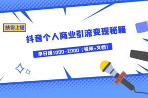 月入3W+扶你上墙，抖音个人商业引流变现秘籍，单日赚1000-2000（视频+文档)