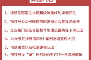 视频号训练营第2期：引爆流量疯狂下单，5天赚2万+全流程解析