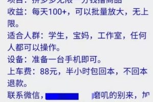 卖88的拼多多一分购撸货项目，号称日赚100+