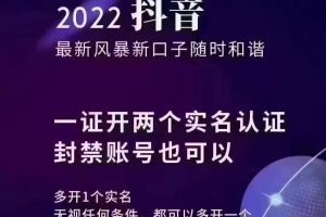 22年抖音最新风暴新口子：多开实名，一整开两个实名，封禁也行