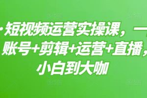 短视频运营实操课，一部手机，账号+剪辑+运营+直播，从小白到大咖