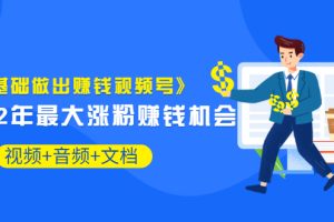 《零基础做出赚钱视频号》2022年最大涨粉赚钱机会（视频+音频+图文)价值199