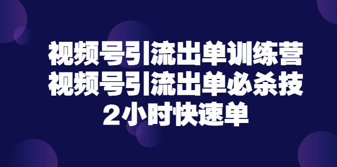 视频号引流出单训练营，视频号引流出单必杀技，2小时快速单（价值9999）插图