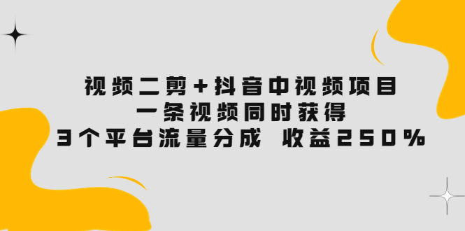 视频二剪+抖音中视频项目：一条视频获得3个平台流量分成 收益250% 价值4980插图