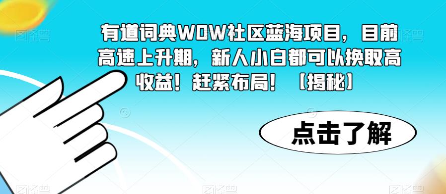 有道词典WOW社区蓝海项目，目前高速上升期，新人小白都可以换取高收益！赶紧布局！【揭秘】插图