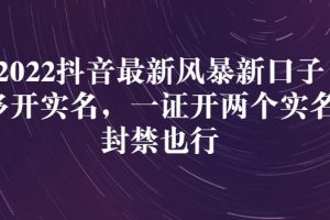 2022抖音最新风暴新口子：多开实名，一整开两个实名，封禁也行