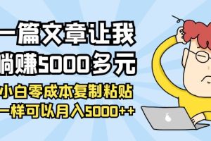 一篇文章让我躺赚5000多元，小白零成本复制粘贴一样可以月入5000+