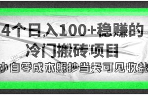 4个稳赚的冷门搬砖项目，每个项目日入100+小白零成本照抄当天可见收益