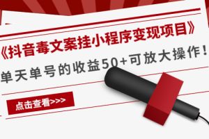 《抖音毒文案挂小程序变现项目》单天单号的收益50+可放大操作