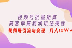 视频号批量矩阵的高客单高利润玩法揭秘： 视频号引流与变现 月入10W+