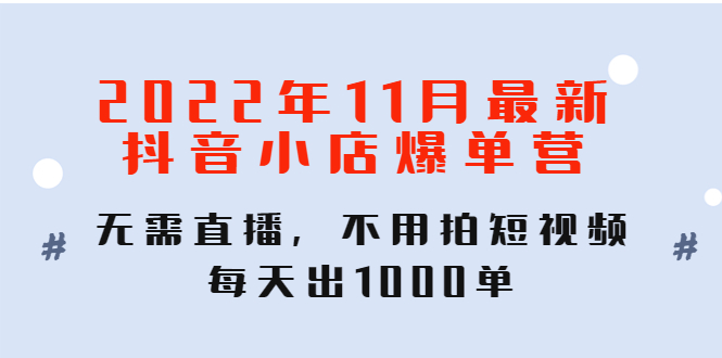 2022年11月最新抖音小店爆单营：无需直播，不用拍短视频，每天出1000单插图