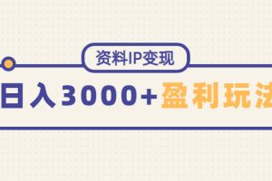 资料IP变现，能稳定日赚3000起的持续性盈利玩法