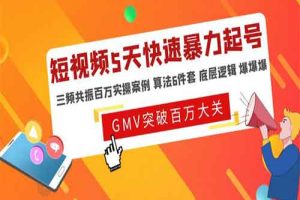 短视频5天快速暴力起号，三频共振百万实操案例 算法6件套 底层逻辑 爆爆爆