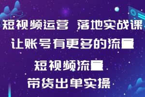 短视频运营·落地实战课 让账号有更多的流量（短视频流量+带货出单实操）