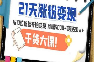 21天精准涨粉变现干货大课：从10位粉丝开始变现 月增5000+变现20w+