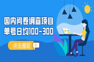 国内问卷调查项目，单号日均100-300，操作简单，时间灵活