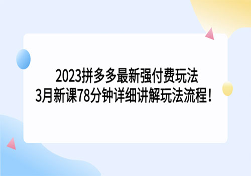 2023拼多多最新强付费玩法，3月新课 78分钟详细讲解玩法流程！插图