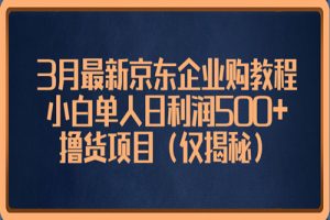 3月最新京东企业购教程，小白单人日利润500+撸货项目（仅揭秘）