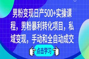 2023男粉变现日产500+实操课程，男粉暴利转化项目，私域变现，手动和全自动成交项目