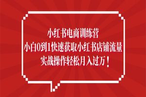 小红书电商训练营，小白0到1快速获取小红书店铺流量，实战操作月入过万