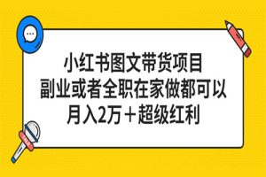 小红书图文带货项目，副业或者全职在家做都可以，月入2万＋超级红利