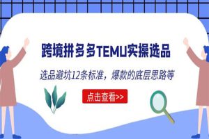 跨境拼多多TEMU实操选品运营方法，选品避坑12条标准，爆款的底层思路等