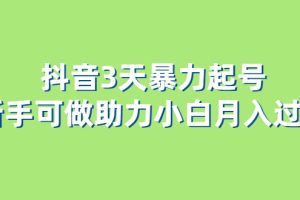 抖音3天暴力起号新手可做助力小白月入过万