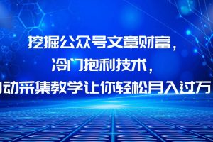 挖掘公众号文章财富，冷门抱利技术，让你轻松月入过万！