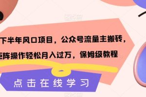 2023下半年风口项目，公众号流量主搬砖，矩阵操作轻松月入过万，保姆级教程