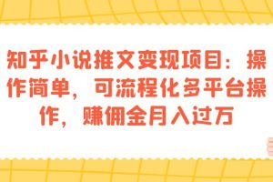 知乎小说推文变现项目：操作简单，可流程化多平台操作，赚佣金月入过万