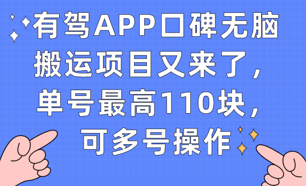 有驾APP口碑无脑搬运项目又来了，单号最高110块，可多号操作插图