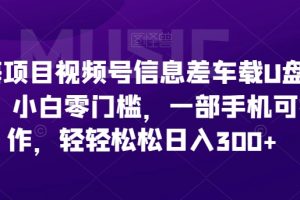 蓝海项目视频号信息差车载U盘项目，小白零门槛，一部手机可操作，轻轻松松日入300+