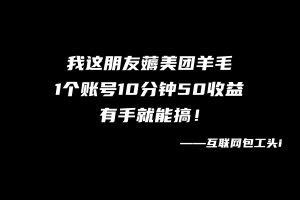 我这朋友薅美团羊毛，1个账号10分钟50收益,有手就能搞！