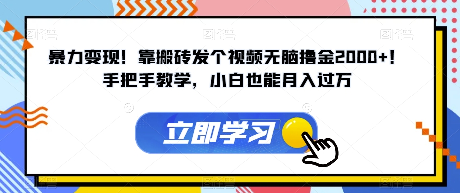 暴力变现！靠搬砖发个视频无脑撸金2000+！手把手教学，小白也能月入过万【揭秘】插图