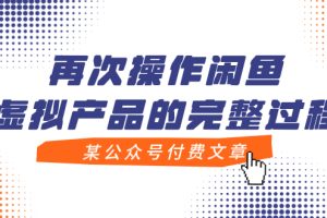 某公众号付费文章，再次操作闲鱼虚拟产品的完整过程