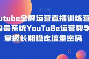 Youtube金牌运营直播训练营，国内最系统YouTuBe运营教学，掌握长期稳定流量密码