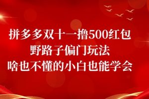 拼多多双十一撸500红包野路子偏门玩法，啥也不懂的小白也能学会【揭秘】