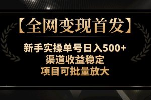 全网变现首发】新手实操单号日入500+，渠道收益稳定，项目可批量放大