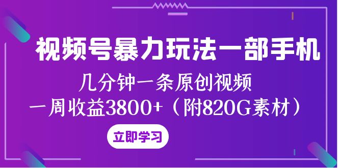 视频号暴力玩法一部手机 几分钟一条原创视频 一周收益3800+（附820G素材）插图