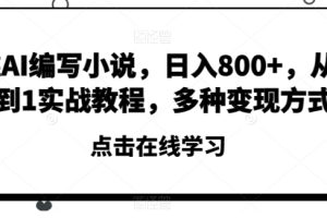 靠AI编写小说，日入800+，从0到1实战教程，多种变现方式【揭秘】