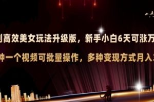 AI原创美女玩法升级版 新手6天涨万粉 5分钟制作视频可批量，多种变现月入3w