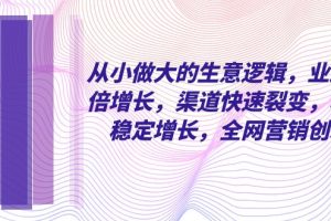 从小 做大的生意逻辑，业绩翻倍增长，渠道快速裂变，利润稳定增长，全网…