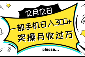 一部手机日入300+，实操轻松月入过万，新手秒懂上手无难点