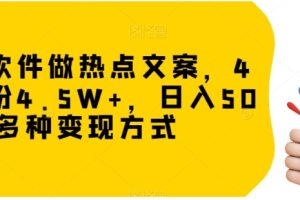 冷门软件做热点文案，4天涨粉4.5W+，日入500+，多种变现方式【揭秘】