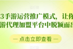 2023手游运营推广模式，让你在手游代理加盟平台中脱颖而出