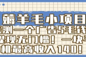 薅羊毛小项目，亲测一个广告5毛钱，提现无门槛！一块手机最高收入140！