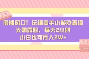 假期风口！玩梗高手小游戏直播，无需露脸，每天2小时，小白也可月入2W+