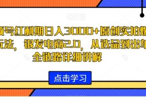 视频号红利期日入3000+原创实拍爆款玩法，银发电商2.0，从选品到出单全链路详细讲解【揭秘】